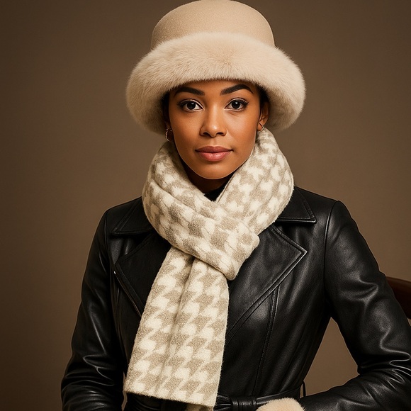 Faux Fur Scarf Houndstooth Tuck-In Scarf - Picture 3 of 4